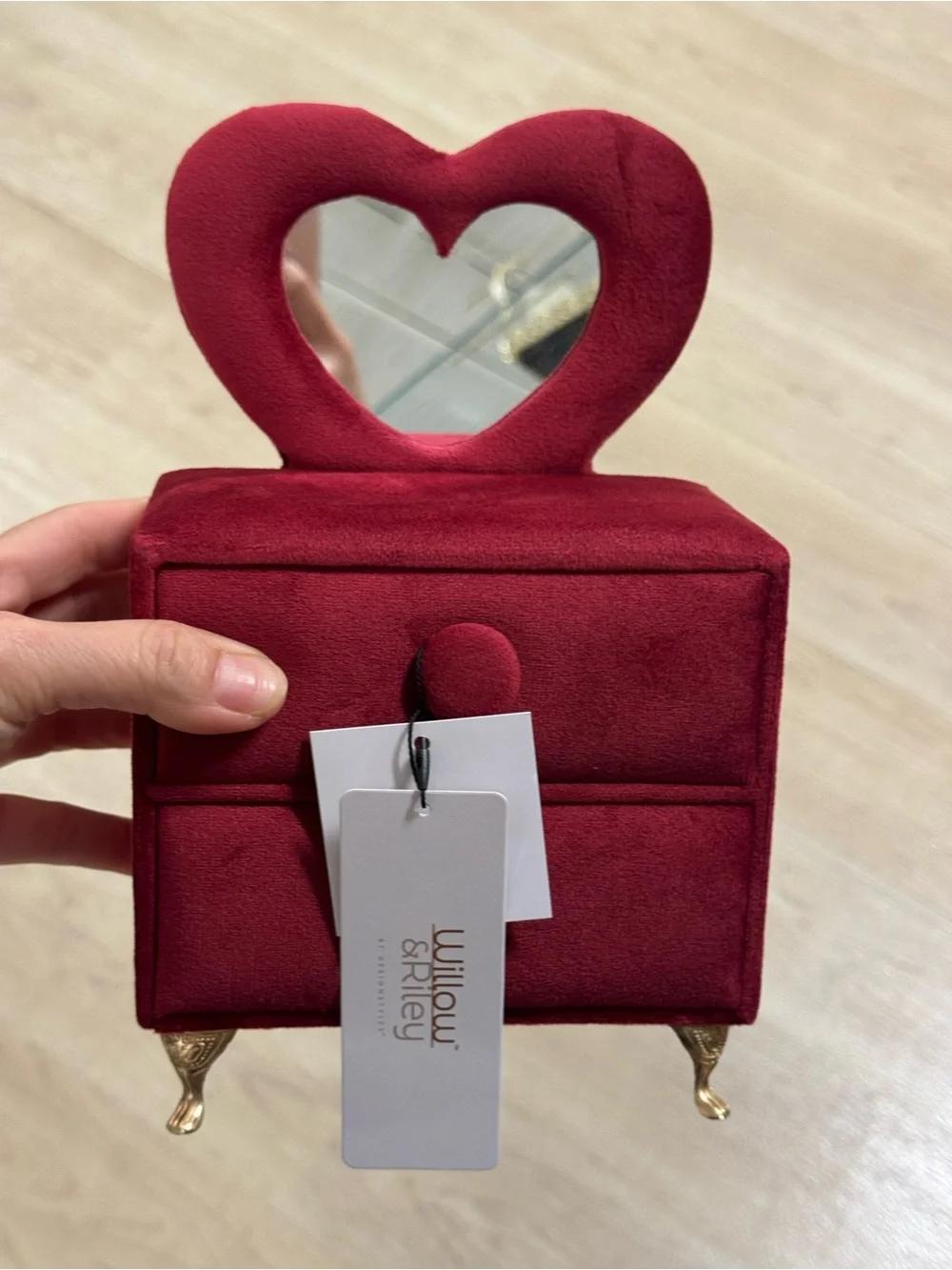 Red Velvet Jewelry Box with Heart Mirror